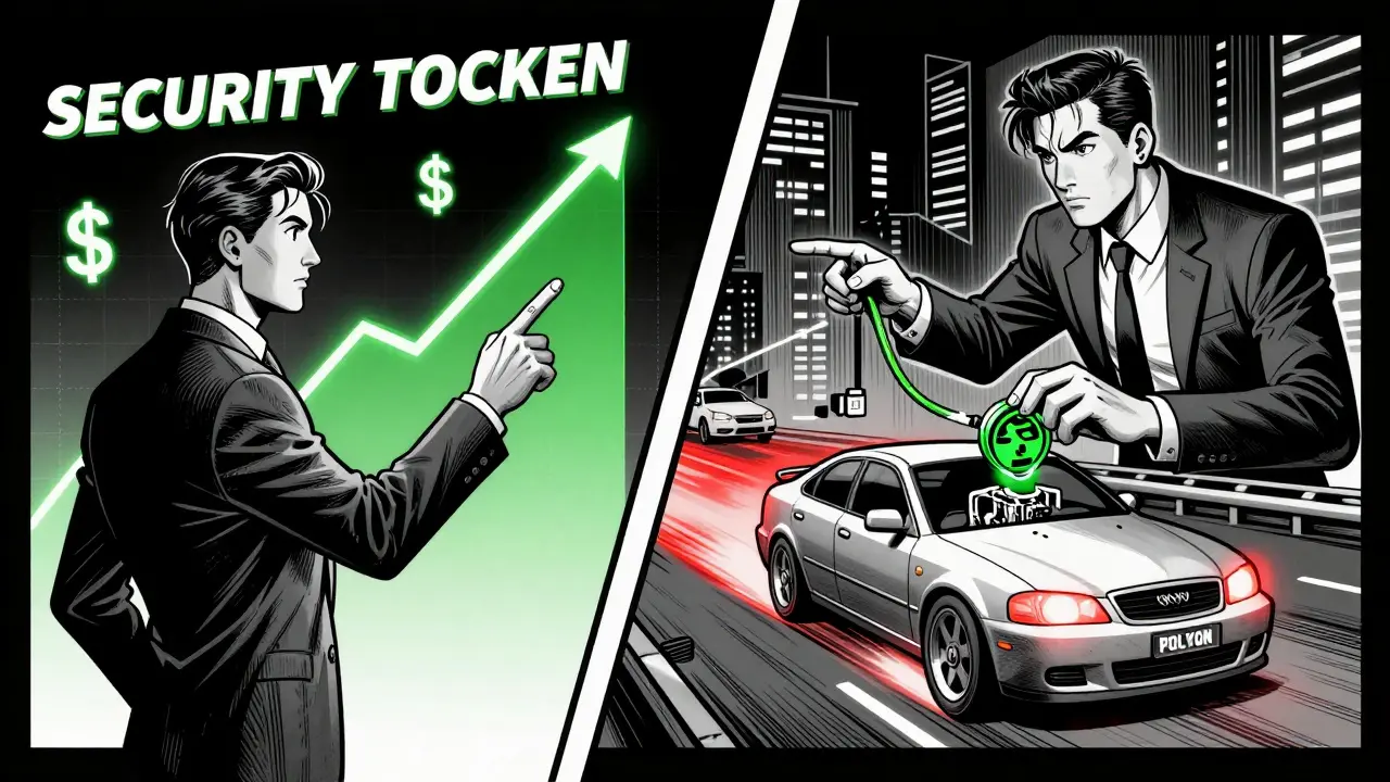 Разделенная сцена: инвестор с графиком против разработчика, впрыскивающего токен в сеть как топливо.