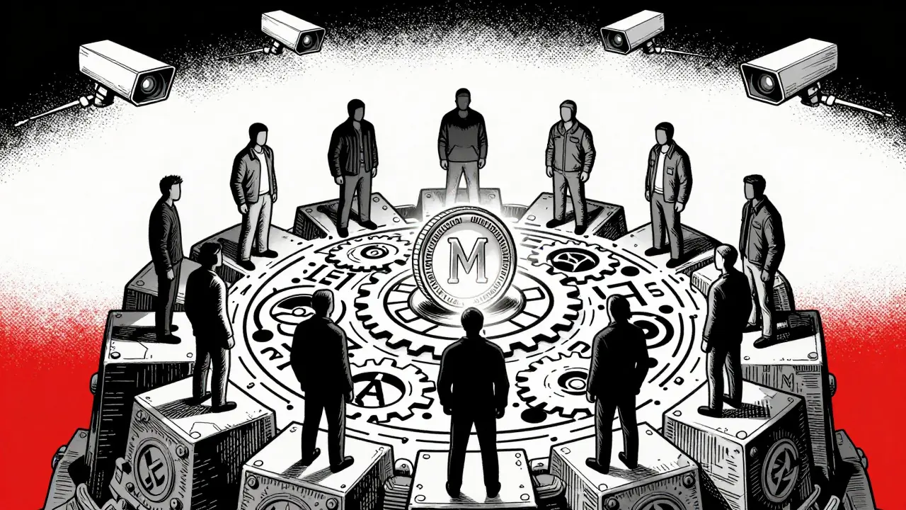 Блокчейн Monero как крепость с десятью одинаковыми фигурами, никто не знает, кто отправил монету.