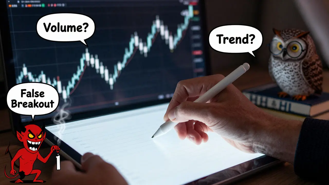 Рука рисует уровни поддержки и сопротивления на экране, рядом — свечи и всплывающие вопросы.