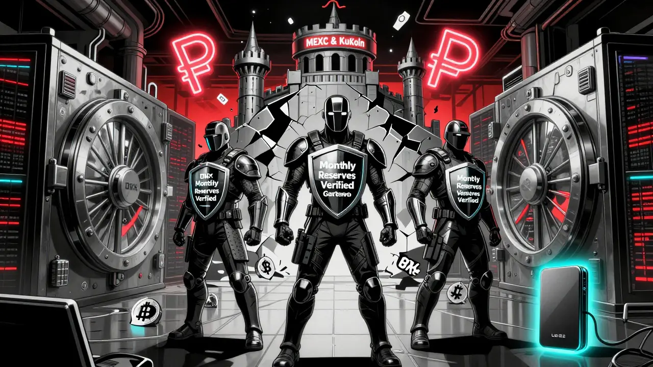 Три криптобиржи охраняют активы, две из них — с трещинами в резервах, холодный кошелек в безопасности.