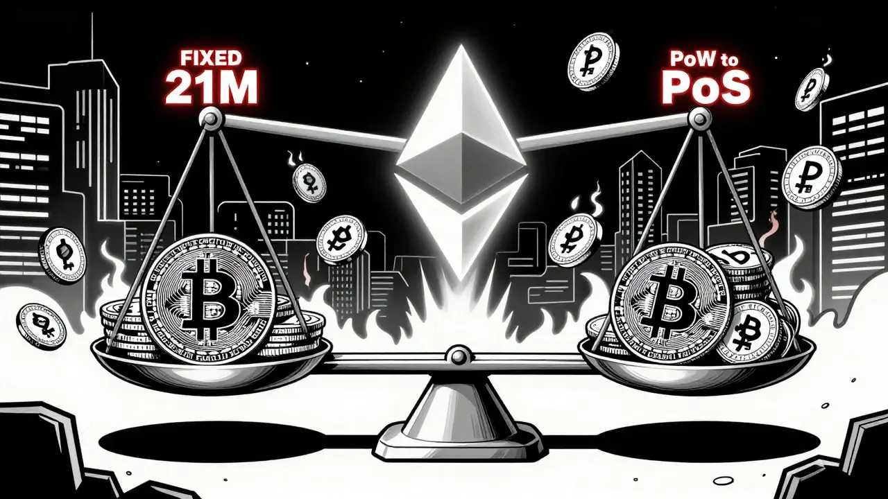 Цифровые весы сравнивают фиксированное и инфляционное предложение криптовалют.