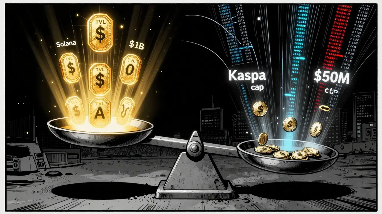 Цифровая чаша весов: крупные криптовалюты с высоким TVL против мелких с низкой ликвидностью.