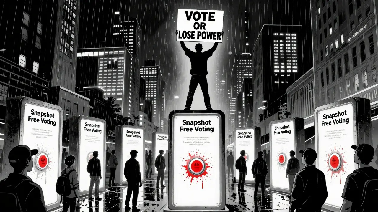 Протестующий на блокчейн-башне, толпа игнорирует бесплатные платформы голосования.