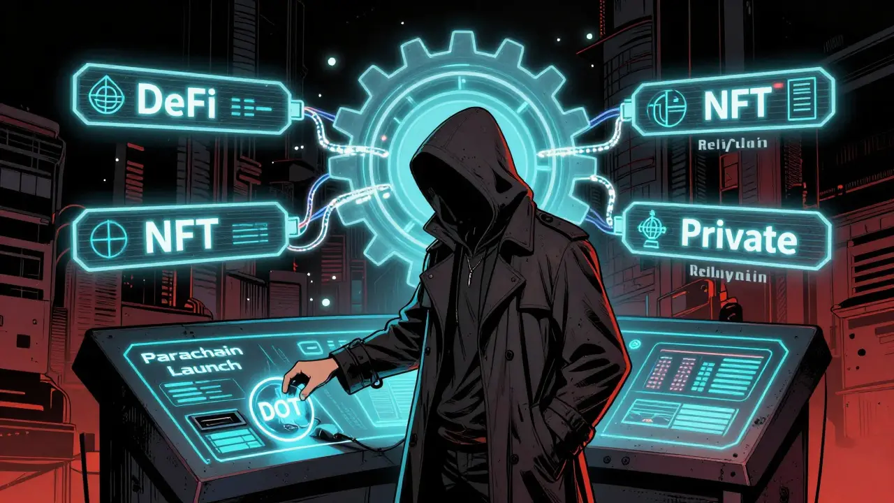 Разработчик запускает парачейн с помощью токена DOT в неоновом интерфейсе.