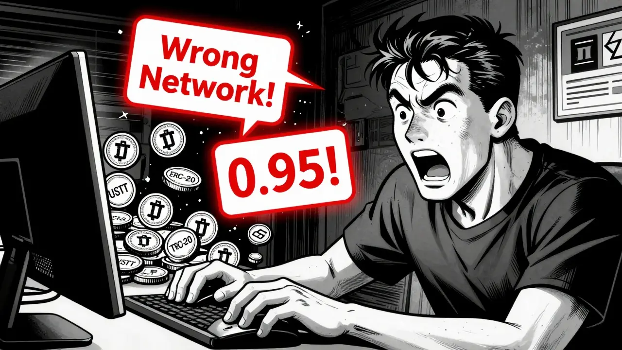 Трейдер в панике, видит предупреждение об ошибке сети USDT.
