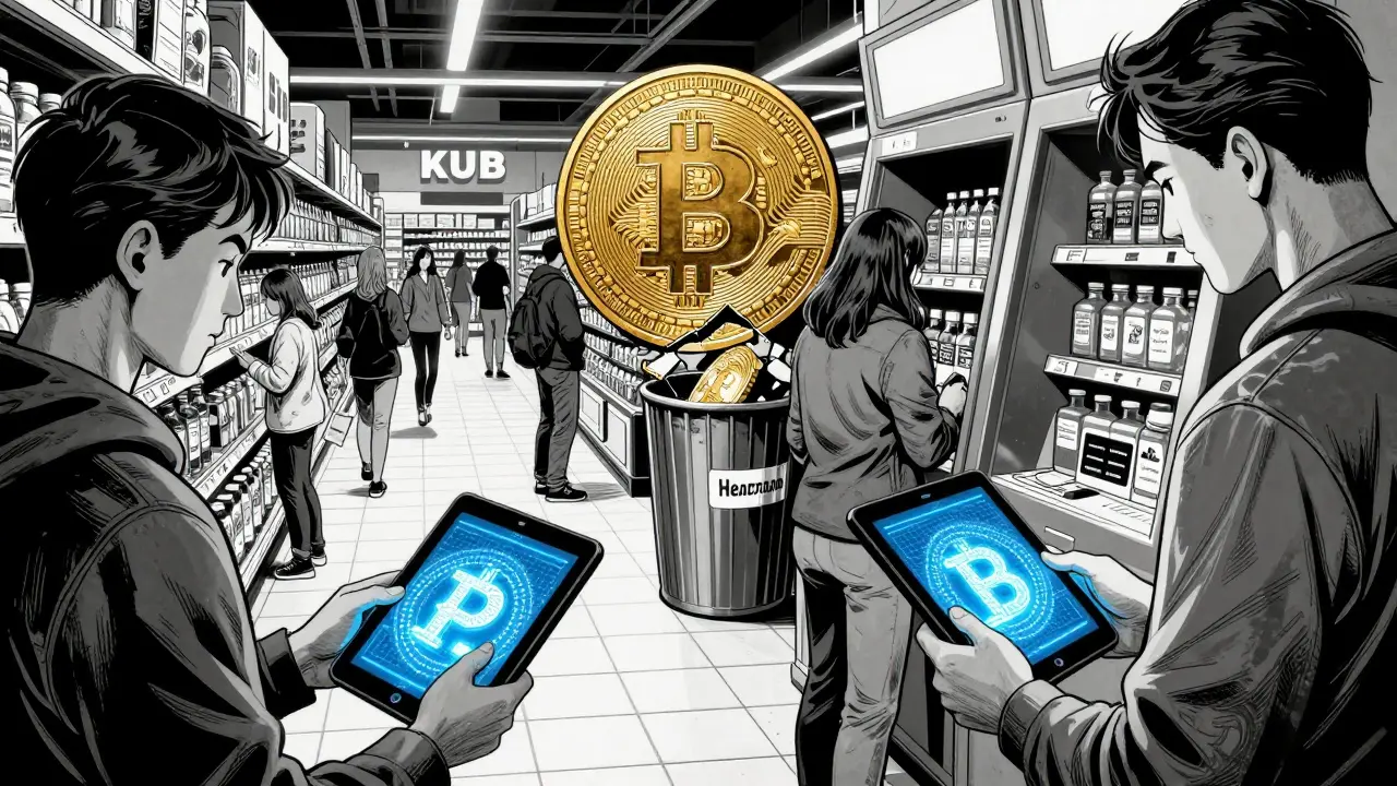 В супермаркете люди платят цифровым рублем, а биткоин лежит в мусорке как нелегальный объект.