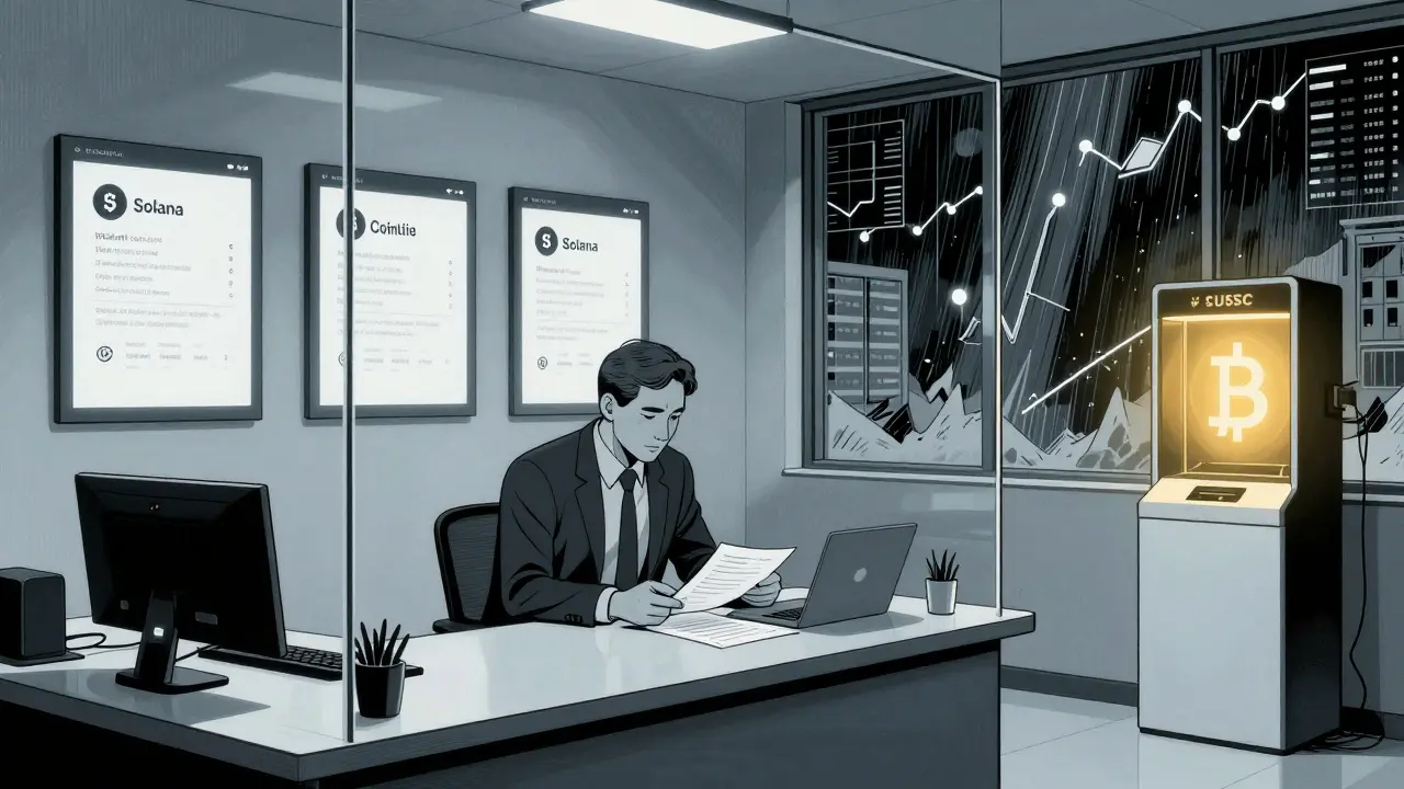 Инвестор проходит KYC в спокойном центре CoinList, рядом — проверенные проекты в мягком свете.