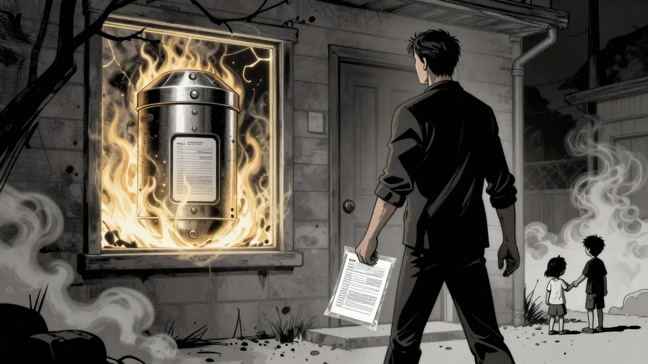 Огонь уничтожает дом, но стальная капсула с ключами выживает, второй ключ в банке.