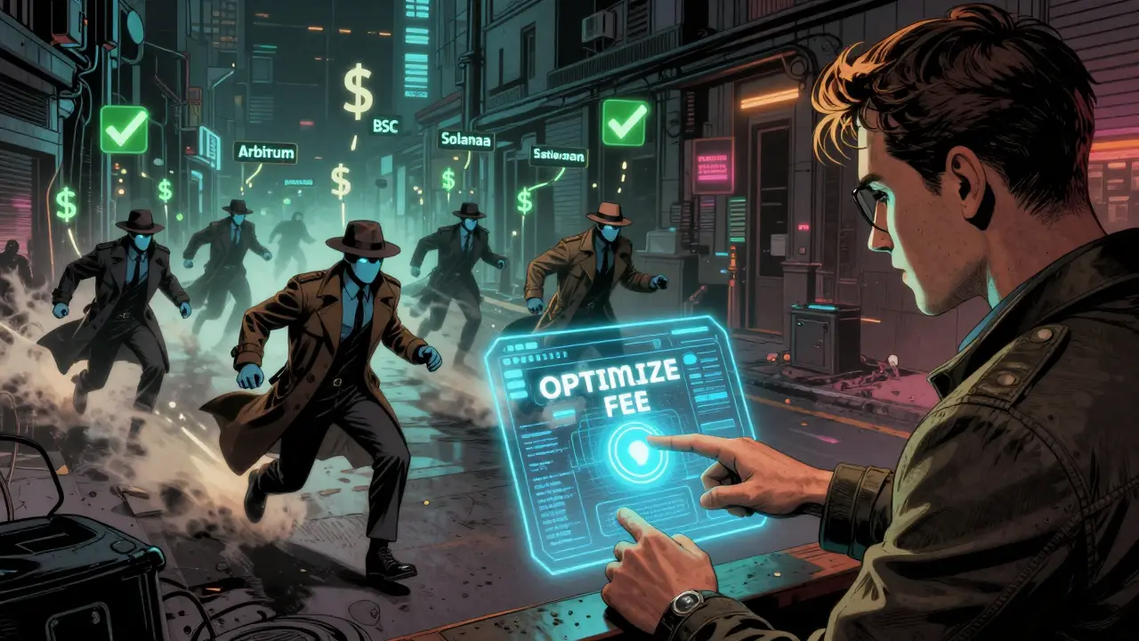Пользователь активирует оптимизацию комиссий, а боты сбегают по сетям L2.