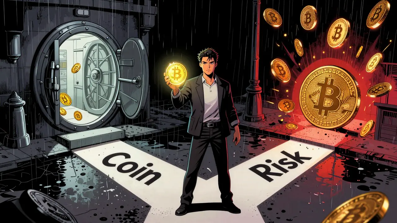 Новичок стоит на перекрестке: одна дорога ведет к биткойну, другая — к рискованным токенам.