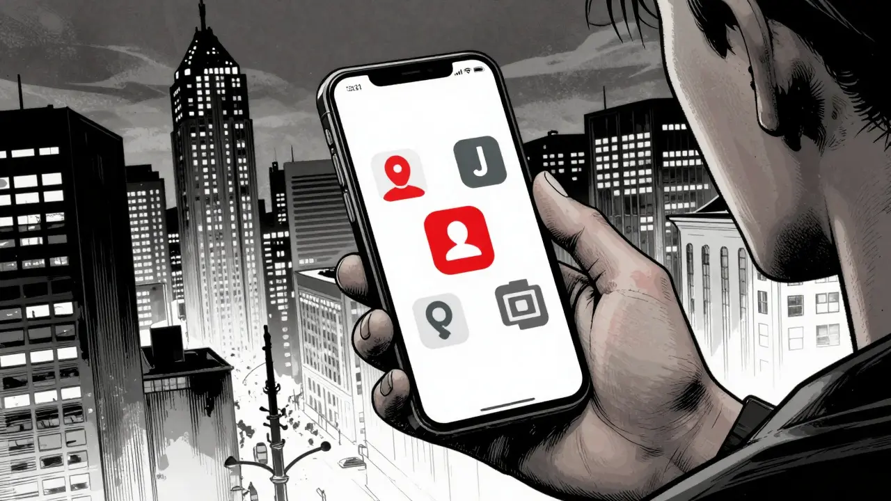 Пользователь просматривает NFT на смартфоне в городе