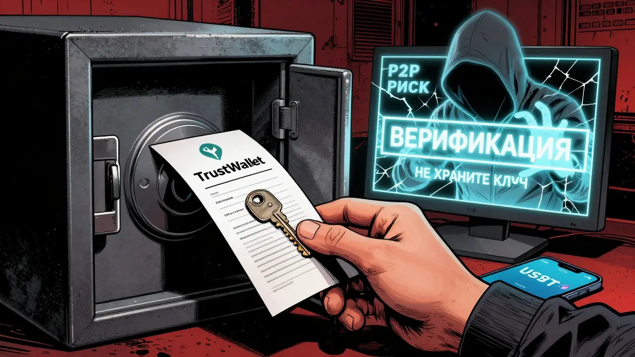 Частный ключ хранится в сейфе, а хакер отталкивается барьером верификации, в стиле комикса Sin City.