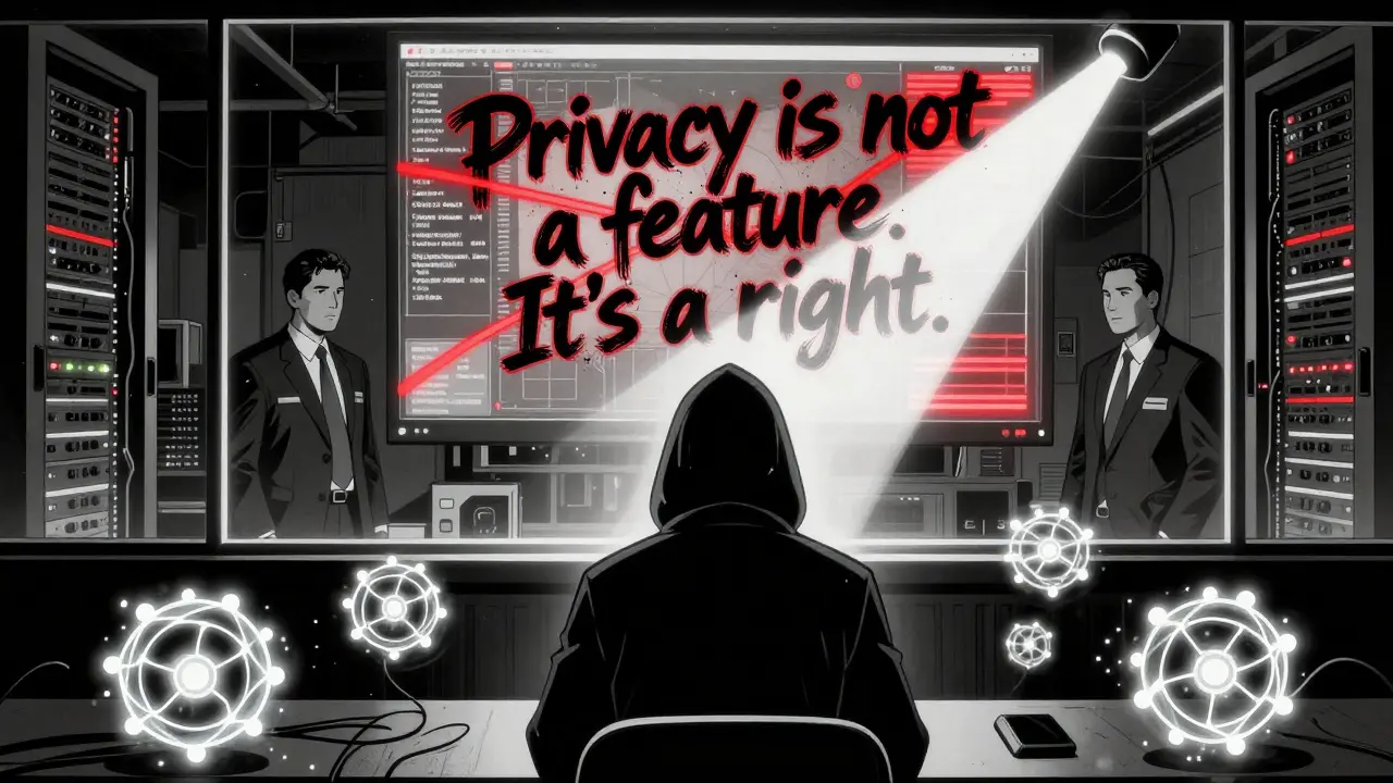 Хакер в подвале отправляет Monero, пока регуляторы смотрят на открытые транзакции Zcash на экране.