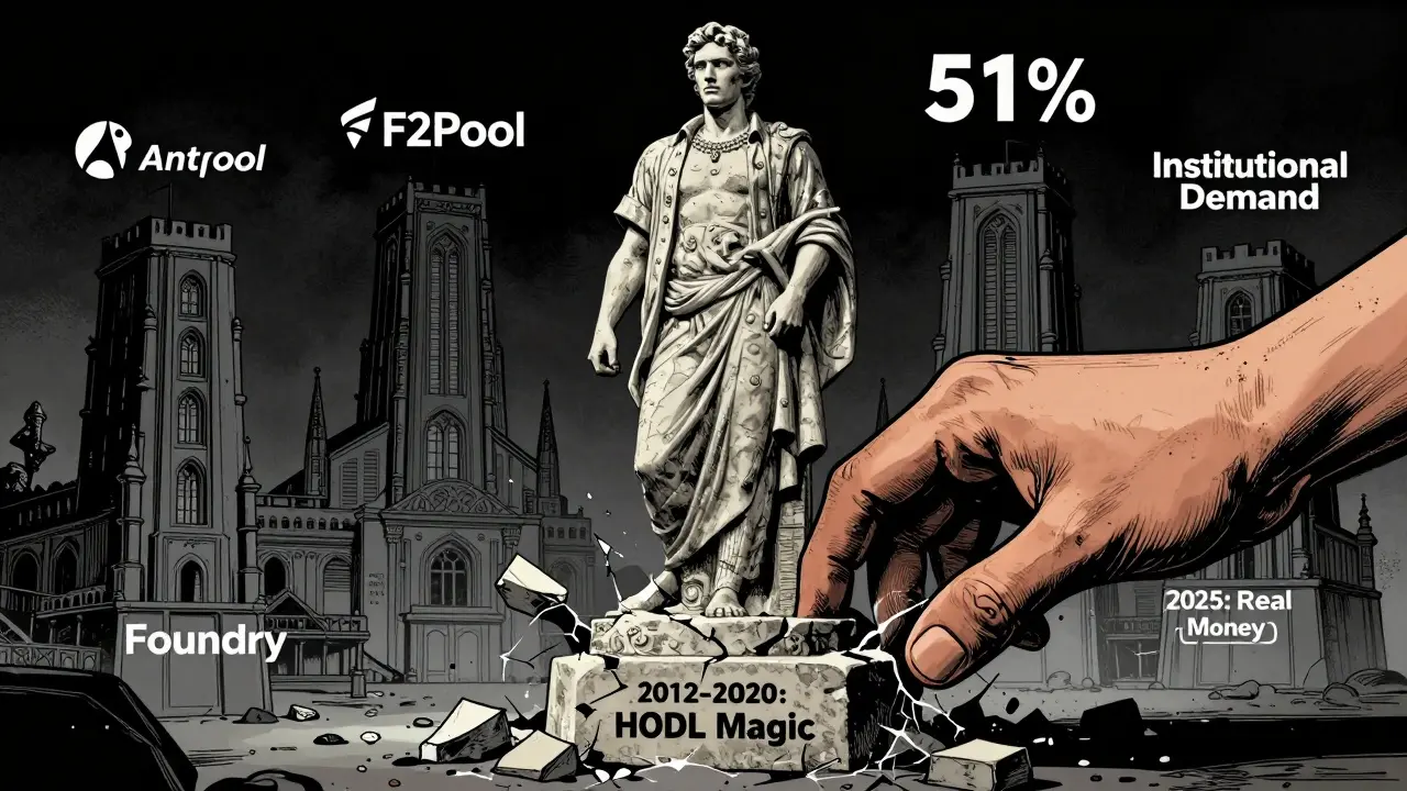 Статуя Bitcoin рушится под давлением институционального спроса, три пула контролируют сеть.