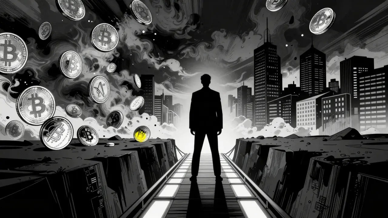 Инвестор на светящемся мосту между штормом и стабильностью